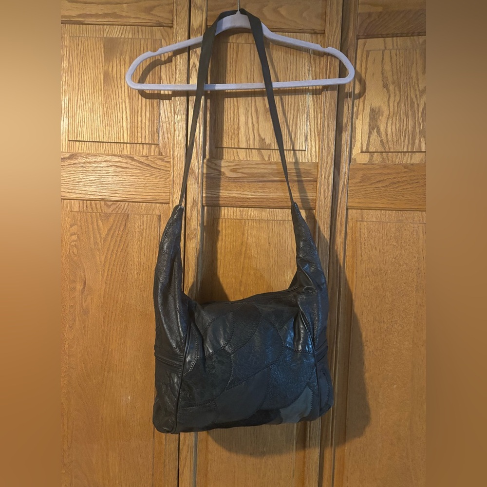 Vintage Monique Black Patchwork Leather Hobo Bag | Very Good Condition